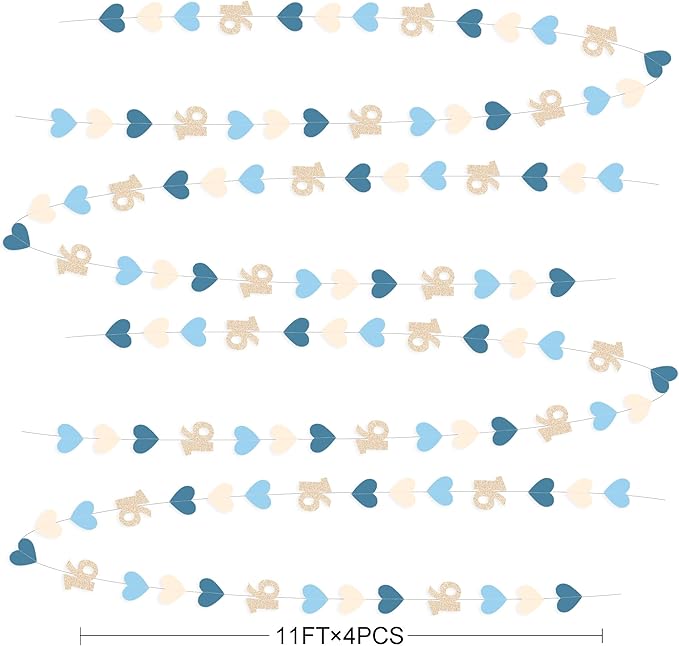 Champagne Gold Blue 16th Birthday Decorations Champagne Gold Dusty Blue Heart Garland Streamer Banner Backdrop for Girls Happy 16th Birthday Sweet 16 Decorations Cheers to 16 Years Old Party Supplies