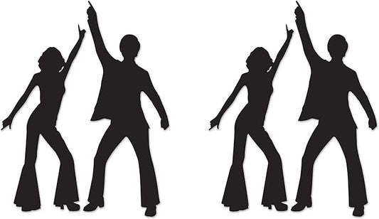 Beistle Disco Silhouettes 4-Count – Double-Sided 1970s Party Decorations, Black Dancing Figures for Retro Dance Floors, 70s Theme Events, and Throwback Birthday Celebrations, 32¾" & 36½"