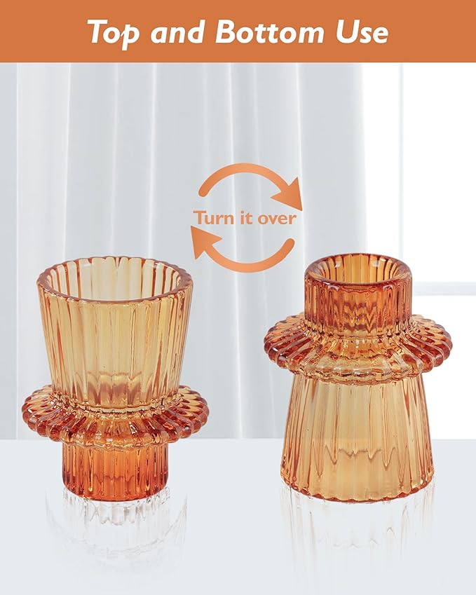 Homemory Colorful Glass Candle Holders, 12 Pcs Amber Tealight Candle Holder, Taper Glass Candlestick Holder, Votive Candle Holders for Tables Wedding Centerpieces, Shabbat, Home Decor, Christmas