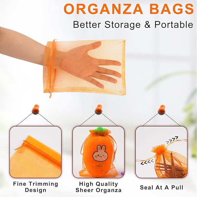 ANZNKU 100 Pack Sheer Organza Bags 6x9 inches, Mesh Bags Drawstring for Gifts Favor Bag for Party Wedding Easter Gift (Orange)