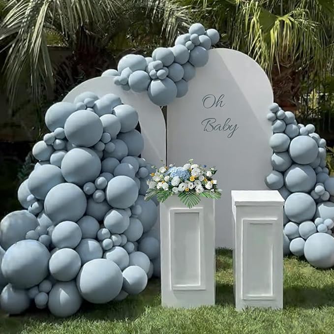Awenztech 110pcs Dusty Blue Balloons, 18 12 10 5 inch Dusty Blue Balloons Different Sizes Balloon Arch Kit for Bridal Shower Gender Reveal Baby Shower Birthday Party Decorations