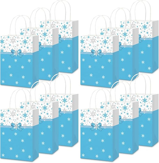 Humyoun 30 Pcs Snowflake Princess Gift Bags Birthday Party Favor Goodie Candy Treat Paper Bag with Handle Bulk Princess Birthday Party Supplies Decorations, 8.3 x 5.9 x 3.2 Inch