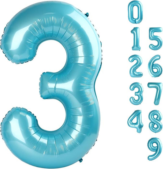 Numbers Balloon 3, 40 Inch Large Pastel Blue Balloon for Three Year Old Birthday Decor, 3 13 30 31 Birthday Party Decorations for Wedding Supplies