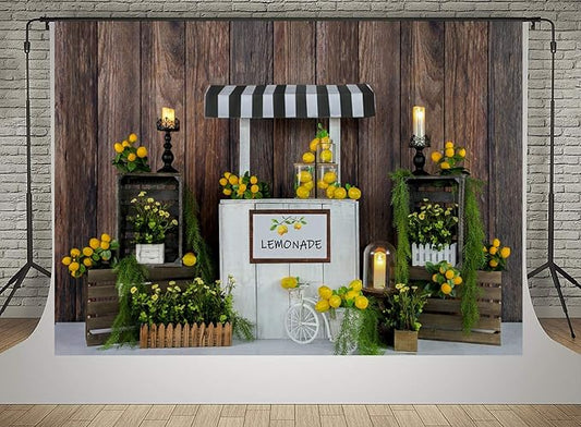 Kate Lemon Shop Backdrop Photography 10x6.5ft Summer Kids Birthday Party Decoration Photo Backgrounds Brown Wood Wall Seamless Soft Fabric Backdrop Shooting