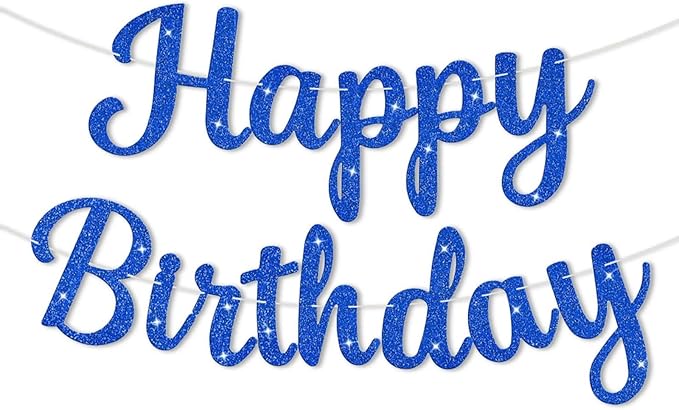 Glitter Happy Birthday Banner Sign, Reusable Birthday Garland Party Supplies, Cake Day Backdrop Banners Wall Decorations for Women, Girls, Boys (Blue)