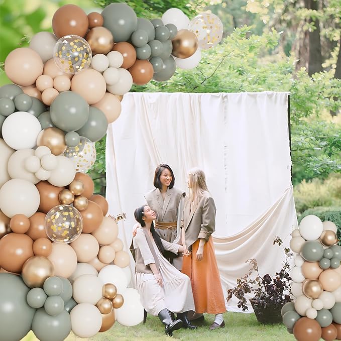 DBKL Dusty Green Nude Balloon Garland Arch Kit, Cream White Sand Sage Green Brown Gold Confetti Balloons for Baby Shower Wedding Birthday Gender Reveal Gender Reveal Party Decorations