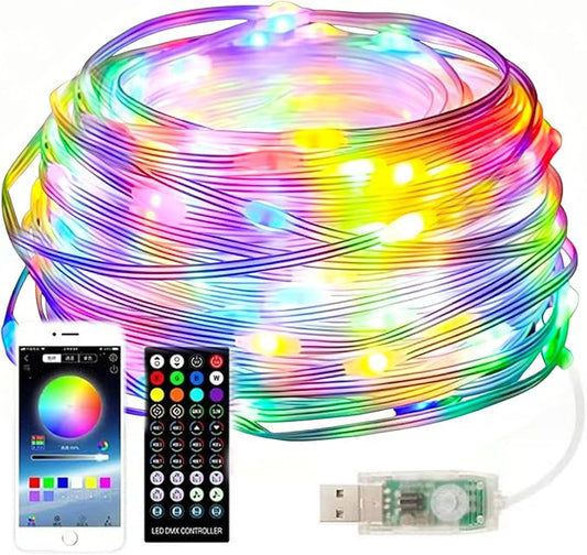 Lemical USB Smart Fairy String Lights 33FT 100 LED DIY Twinkle Lights with App & 40-Key Remote Control IP65 Waterproof 64 Scenes Music Sync RGB IC Lights for Bedroom, Christmas, Parties, Decoration