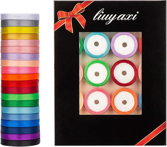LIUYAXI 3/8 Inch Satin Ribbon Set – 20 Rolls Rainbow Ribbon, 5 Yards Each (Total 100 Yards), Decorative Ribbon for Gift Wrapping, Crafts Hair Bows, Flower Bouquet, Wedding Party Decorat