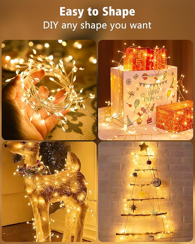echosari Fairy Lights Plug in, 10Ft 120 LED Cluster Lights with Remote APP Control, Color Changing Firecracker String Lights with Timer Music & Mic Sync for Christmas Holiday Party Decor