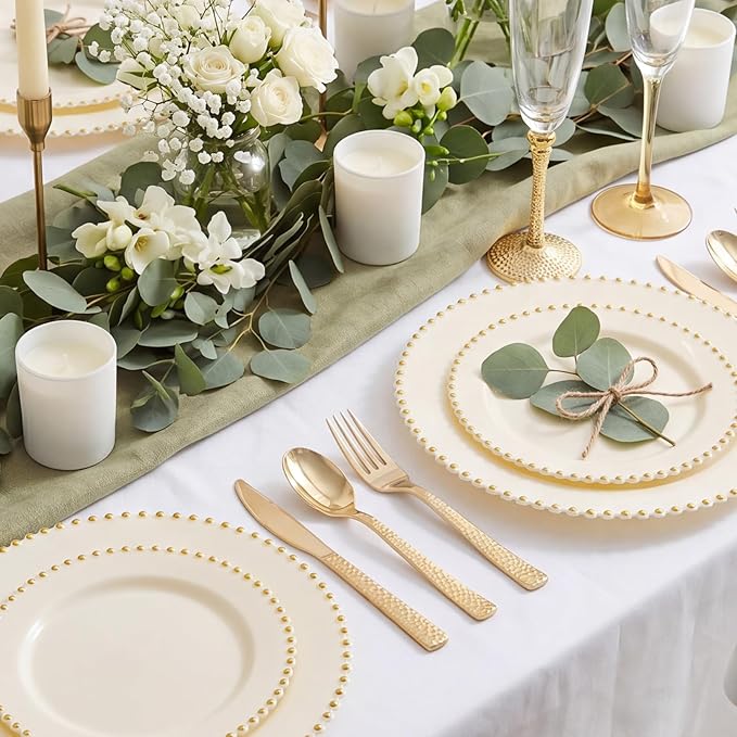 Supernal 180pcs Gold Plastic Silverware Set, Elegant Hammered Design Disposable Cutlery (60 Forks, 60 Spoons, 60 Knives), Heavy Duty Plastic Utensils for Weddings, Graduation Parties 2026 & Catering
