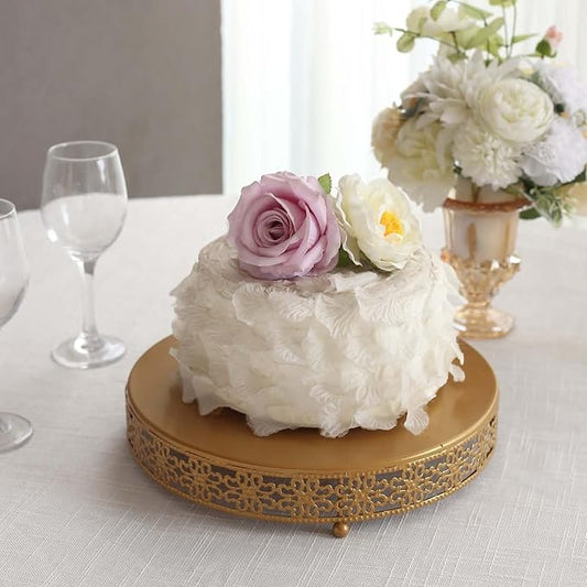 Efavormart Gold Metal Fleur De Lis Round Pedestal Cake Stands, Cupcake Dessert Display Stand Table Centerpiece - 12"