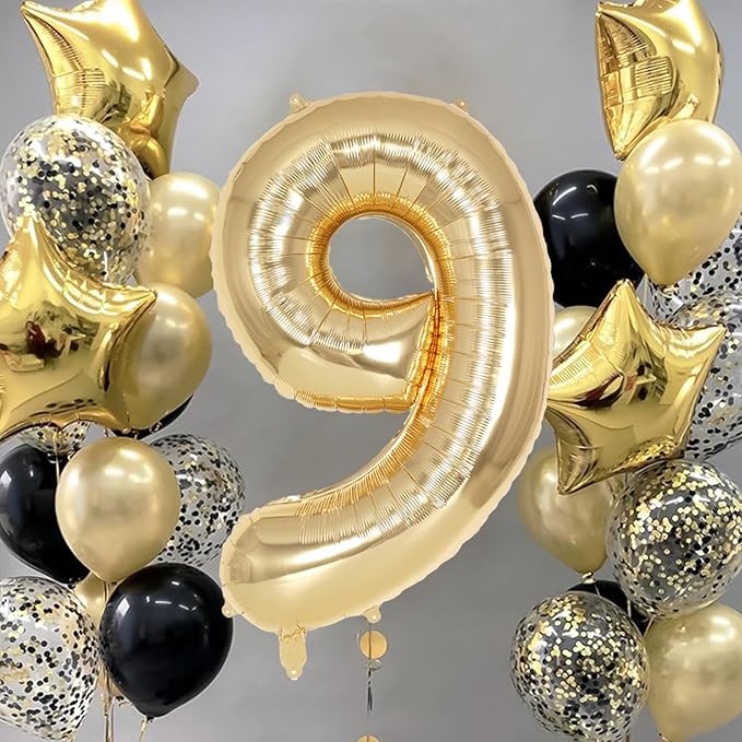Champagne Gold Large Number 9 Balloon, 40 Inch Light Gold Foil Helium Number Balloons, Giant Mylar Number 9 Balloons for 9 Years Old Birthday Party Anniversary Decorations