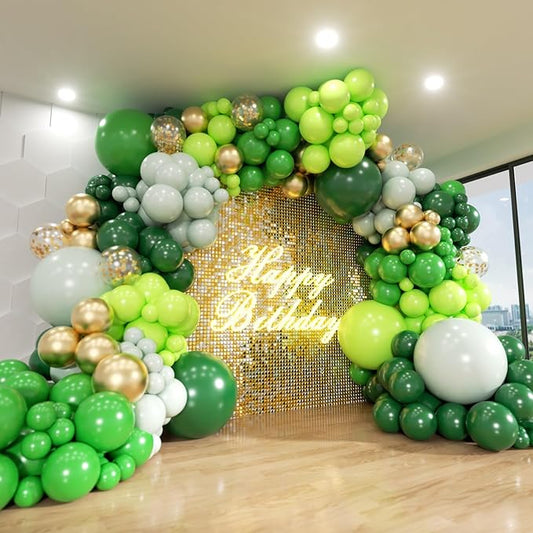 Green Balloon Arch Kit, ADOINBY 140Pcs Emerald Dark Lime Pastel Green and Gold Balloons 18 12 10 5 Inch Different Size Balloons for Birthday Wedding Safari Jungle Baby Shower Boys Party Decorations