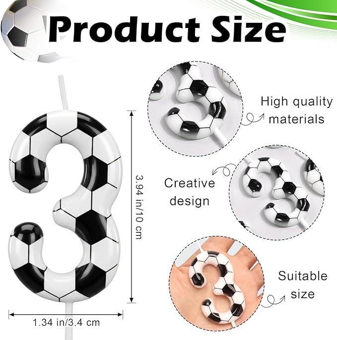 Soccer Number 3 Birthday Candle, 3rd Birthday Candle Sport-Theme Cake Topper, Soccer Theme Party Decorations for Boys Girls, Party Supplies Birthday Gifts