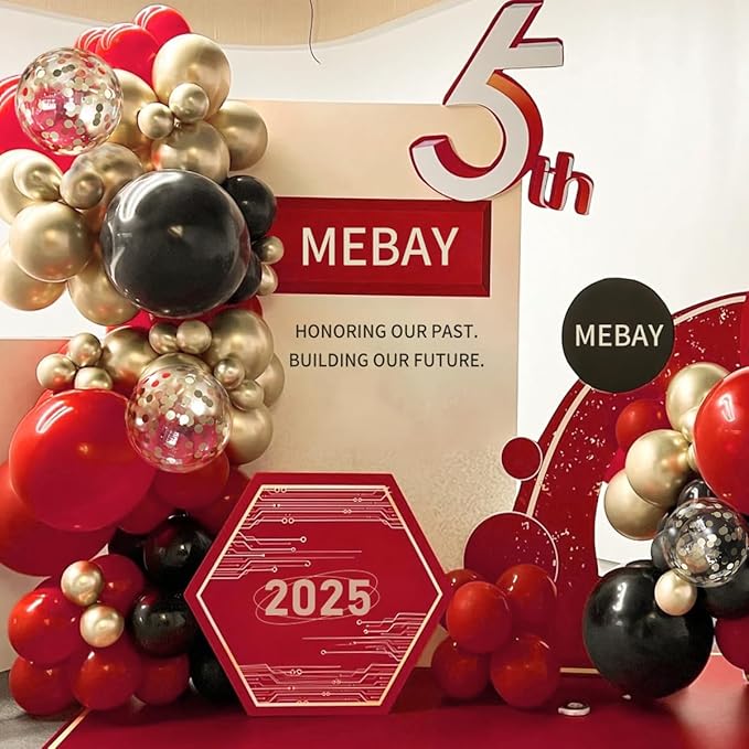 MEBAY 155Pcs Red Black Gold balloons Garland Arch Kit with Gold Confetti Balloons for Graduation Anniversary Casino Night Hollywood New Years Movie Night Birthday Decorations