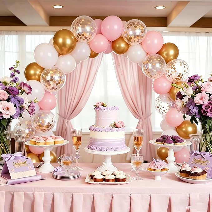 Pink and Gold Balloons White Metallic Gold Balloon, 60 Pcs 12 Inch Latex Confetti Metallic Balloons with 1 Ribbon, for Birthday Wedding Bridal Shower Party Decorations