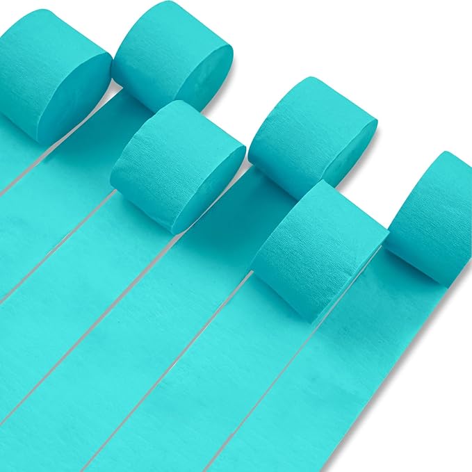 PartyWoo Teal Crepe Paper Streamers 6pcs 492ft Pack of Turquoise Crepe Paper Streamers for Birthday Gender Reveal Baby Shower Wedding Graduation Pool Mermaid Under The Sea Theme Party Decorations