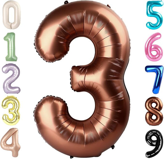 Numbers Balloon 3, 40 Inch Large Coffee Brown Balloon for Three Year Old Birthday Decor, 3 13 30 31 Birthday Party Decorations for Wedding Supplies