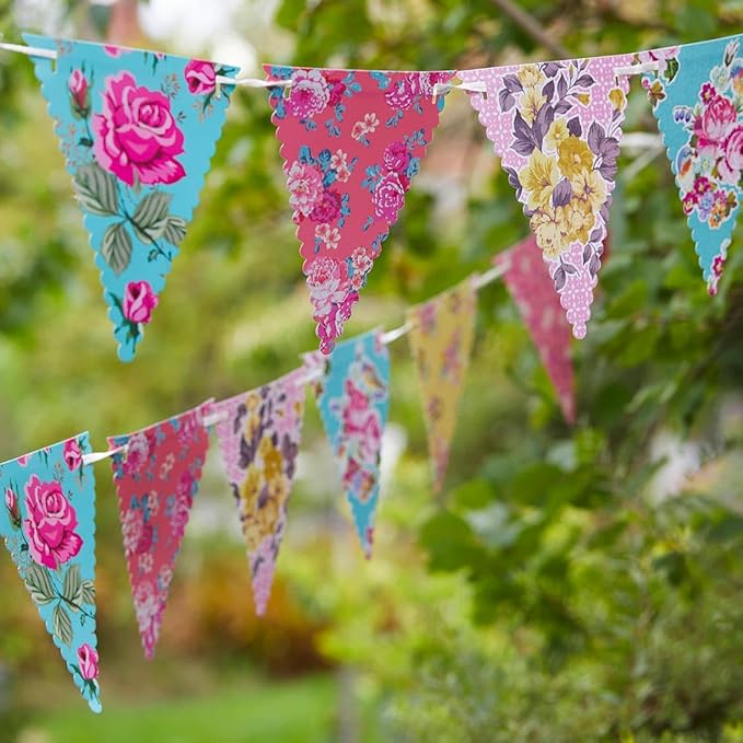 Talking Tables 50pcs Floral Tea Party Decorations for Mother's Day Decorations for 16 Guests, Disposable Tableware Set, Paper Plates, Teacups, Napkins & Bunting for Bridgerton Birthday Decor