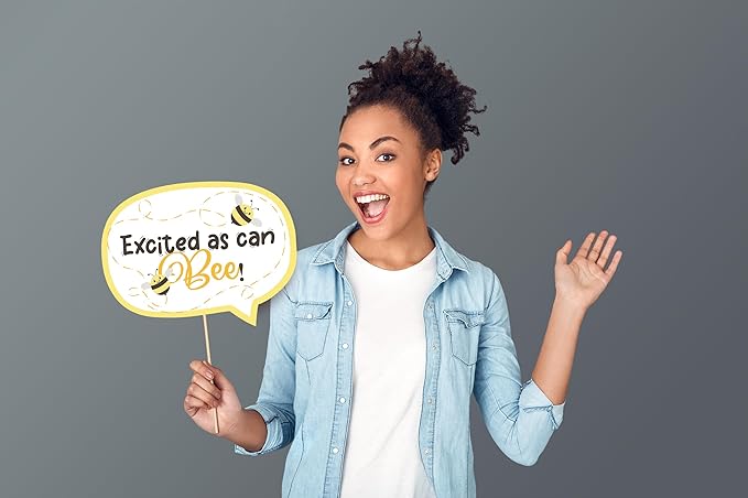 Bee Baby Shower Photo Booth Props - Party Supplies Funny Boy Girl Picture Photography Kit Unisex Neutral Honeybee Decorations - Selfie Props with Sticks - 10pcs
