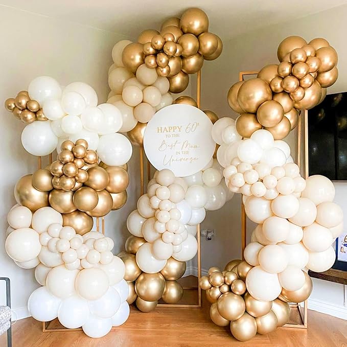 COKAOBE White and Gold Balloons Garland Kit, 124pcs White Metallic Gold Confetti Balloon Arch Kit for Wedding, Engagements Birthday Graduation Baby Shower Celebrations Anniversary Party Decorations
