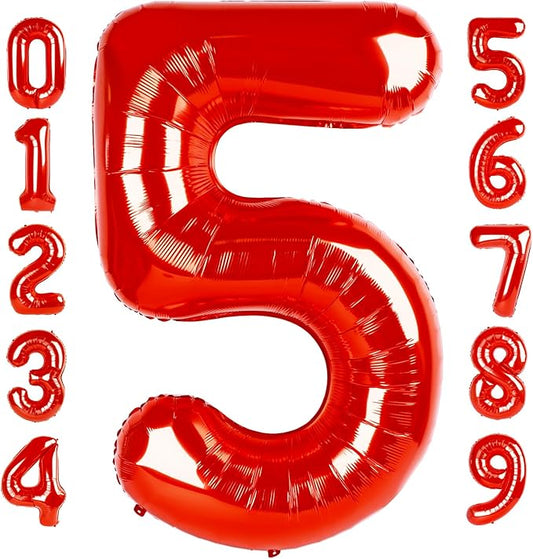 Balloon Numbers 40 Inch 5 Ballon for 5th Birthday Decorations, 15 25 35 50 Big Red Number Balloons for Wedding Photo Shoot Party Decor