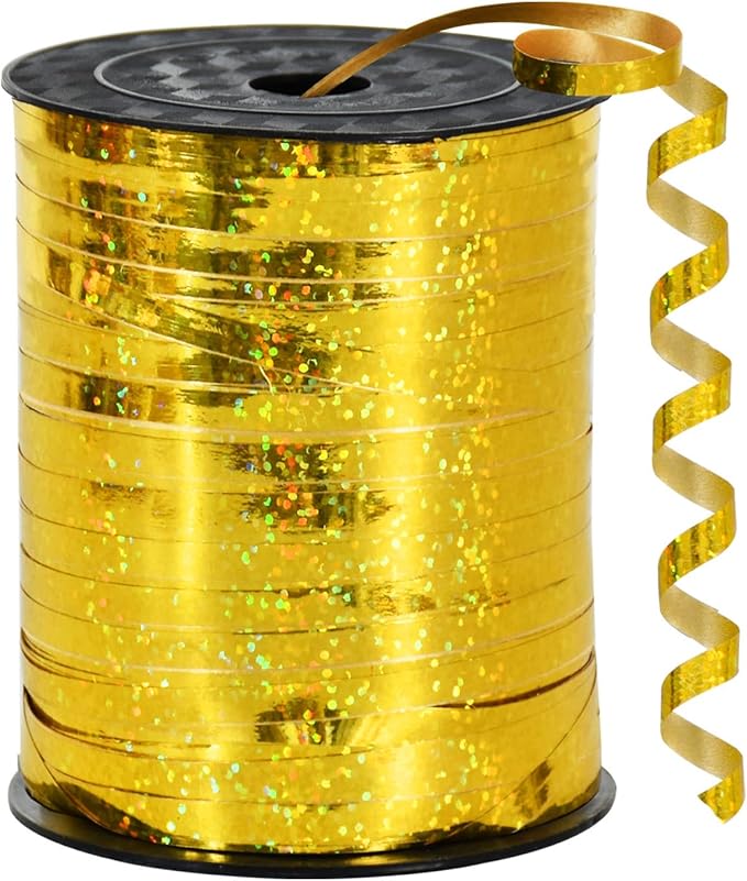 BEISHIDA 500 Yards Gold Crimped Curling Ribbon Shiny Metallic Balloon String Roll Gift Wrapping Ribbon for Party Festival Art Craft Decor Florist Flowers Decoration