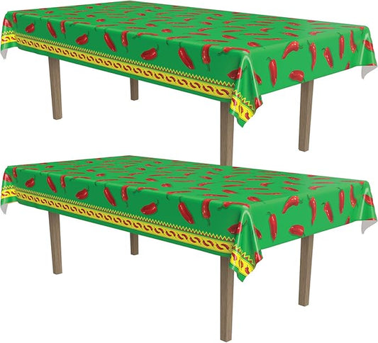 Beistle Chili Pepper Tablecovers, 54” x 108”, 2 Pieces – Plastic Table Cloth, Rectangular Tablecloth, Cinco De Mayo Tablecloth, Fiesta Party Decorations, Cinco De Mayo Decorations,Green/Red/Yellow