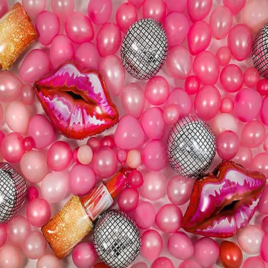 Kate 10x10ft Microfiber Girl Birthday Party Theme Photography Backdrops Colorful Balloons Background Lips and Lipstick Background Birthday Party Banner Backdrop