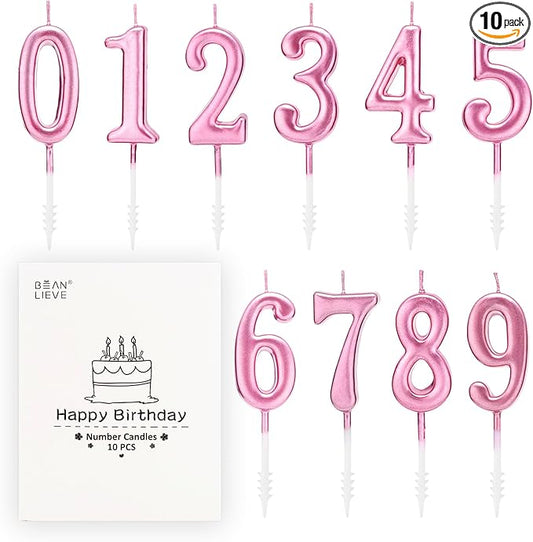 Beanlieve Rose Gold Birthday Candles - Cake Numeral Candles Number 0-9 Glitter Cake Topper Decoration for Birthday,Wedding Anniversary,Party Celebration(10 Pieces)