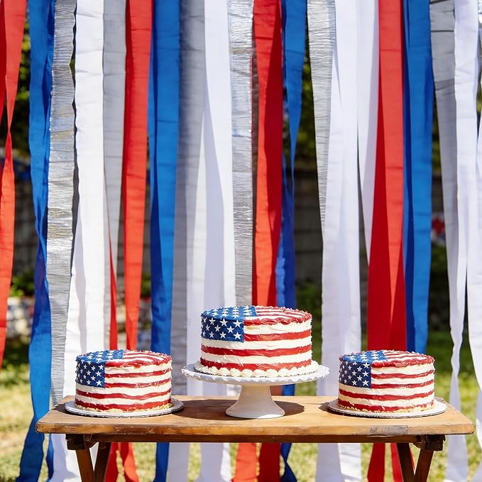 NICROLANDEE Patriotic Decorations - 8 Rolls Red White Blue Crepe Paper Streamers for 4th of July Decorations Independence Day U.S. 250th Anniversary Memorial Day American Theme Party Decorations