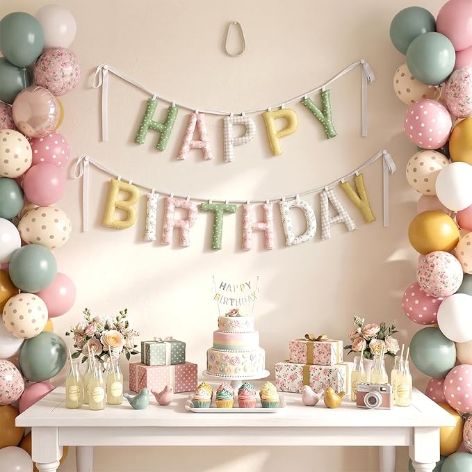 Suncalla Pre-strung Happy Birthday Banner Sign Reusable Felt Happy Birthday Garland Hanging Decorations Party Bunting Garland for Party Decor Photo Prop Home Backdrop (Silly Goose)