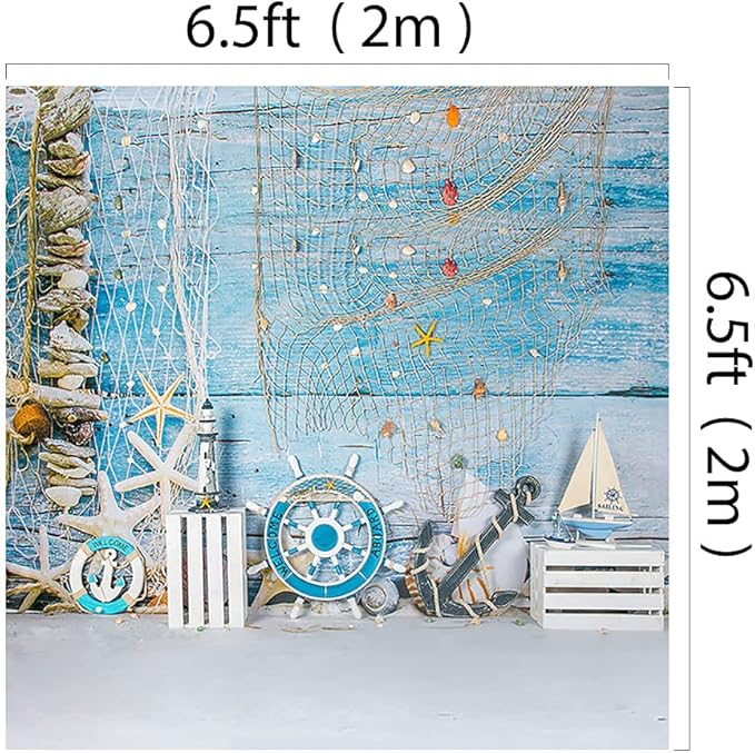 Kate 6.5x6.5ft Microfiber Summer Holiday Backdrops for Photography Rudder Helm with Anchor Photo Background Nautical Theme Party Decoration Props Backdrop