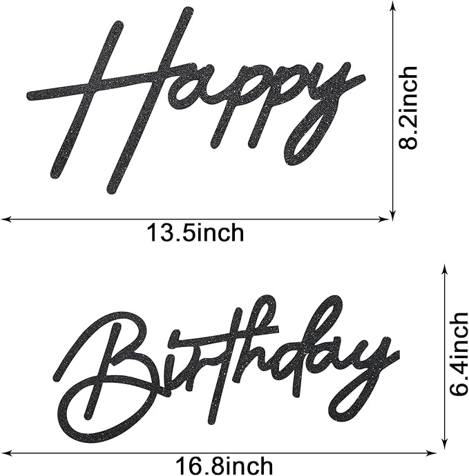 Happy Birthday Sign for Backdrop - Glitter Happy Birthday Felt Letter Sign for Balloon Arch Birthday Party Balloon Arch Backdrop Decorations for Birthday Party Baby Shower - Glitter Black
