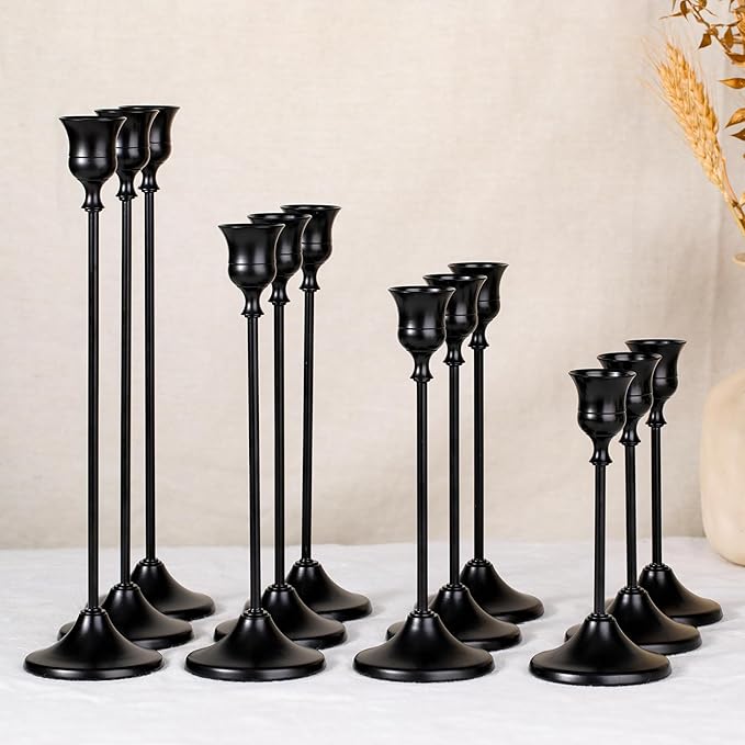 Candlestick Holders, 12PCS Taper Candle Holder for Candlesticks, Black Candle Holders for Table Centerpiece, Wedding, Party