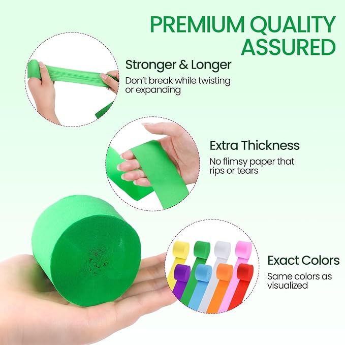 120 Rolls Crepe Paper Streamers Roll 8 Colors Rainbow Party Decoration Streamers for Birthday Party Wedding Ceremony Baby Shower DIY Crafts