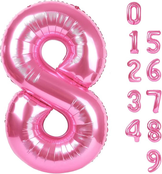 40 Inch Number 8 Balloon, Pink 8 18 28 80 Birthday Balloons for Men Boys, 8th Birthday Decorations Party Supplies, Wedding, Graduations