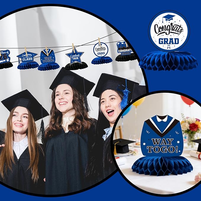 Graduation Decorations 2026 Blue Centerpieces for Tables 9 Pcs, Class of 2026 Graduation Party Decorations Table Toppers, Grad Centerpieces for Tables 2026, Congrats Grad Decor for High School College