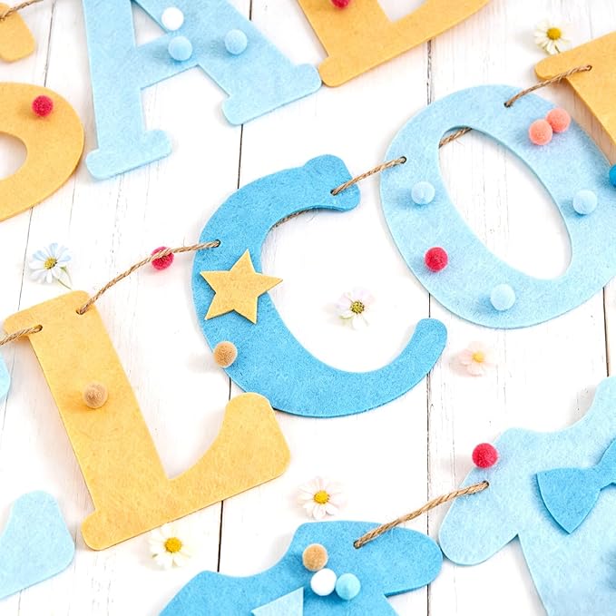 Paper Jazz Boy Baby Shower Decorations Welcome Home Baby Boy Banner Oh Baby Sign for Backdrop，Its A Boy Decorations Blue Jean And Neutral Home Decor For Party