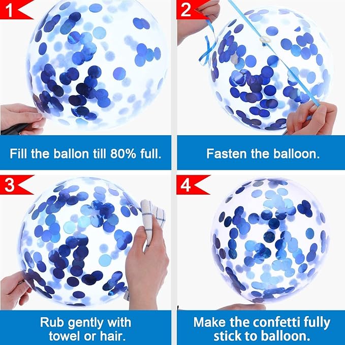KIRIKOU Pack of 24 Pieces Confetti Balloons 12 Inch Latex Party Balloons for Party Decorations, Wedding, Engagement, Bridal, Birthday and Shower (Blue)