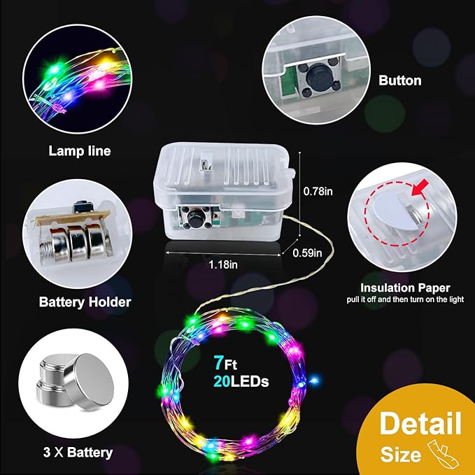 pozzolanas 8 Pack Multicolor Battery Operated String Lights - 7ft Waterproof Fairy Lights with 20 LEDs for Home, Mason Jar, Party, Wedding, Halloween, Christmas Decorations