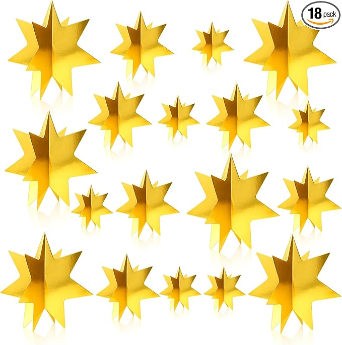 AmazingSpark 18 Pcs Large Star Centerpieces 3D Gold Star Table Decorations in 3 Sizes 10" 8" 6" for Birthday Party Baby Shower Gathering Carnival Ceremony Graduation Movie Night Supplies (Gold)