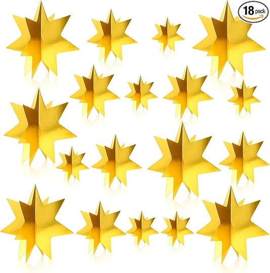 AmazingSpark 18 Pcs Large Star Centerpieces 3D Gold Star Table Decorations in 3 Sizes 10" 8" 6" for Birthday Party Baby Shower Gathering Carnival Ceremony Graduation Movie Night Supplies (Gold)