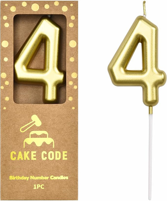 2.76 Inch Classical Gold 4 Number Birthday Candles, Gold Number Candles, Cake Number Candles, Party Celebration