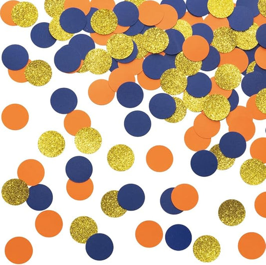 Gold Blue and Orange Confetti Table Decoration for Baby Shower Birthday Wedding Graduation Retirement Party, 1.2 inch in Diameter, 200 Counts