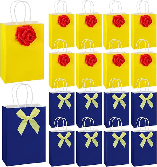 Humyoun 24pcs Princess Gift Bags with Roses Gold Ribbon Reusable Goodie Bags with Handles Two Styles Candy Treat Accessories for Princess Kids Birthday Party Favors Decoration Supplies, 6.3 x 8.7 Inch
