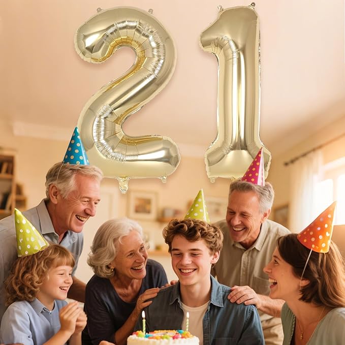 Champagne Gold Large Number 21 Balloon, 40 Inch Light Gold Foil Helium Number Balloons, Giant Mylar Number 21 Balloons for 21 Years Old Birthday Party Anniversary Decorations (Champagne Gold 21)