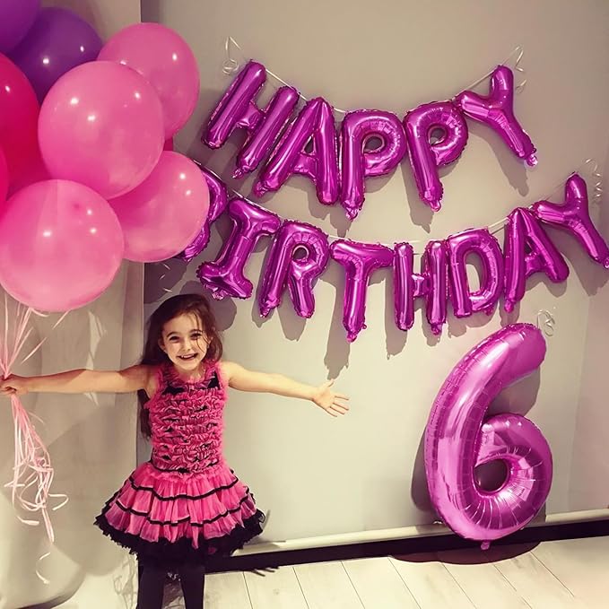 Hot Pink Happy Birthday Balloon Banner, 16 Inch Foil Mylar Happy Birthday Balloons Letters, Reusable Happy Birthday Sign, Hot Pink Birthday Decorations for Women and Girls