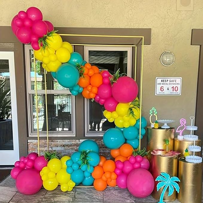 Rainbow Balloons, 12 Inch 60pcs Multicolor Rainbow Balloon Teal Blue Green Yellow Orange Hot Pink Latex Ballons for Tropical Summer Birthday Wedding Baby Shower Engagement Decoration Party Supplies
