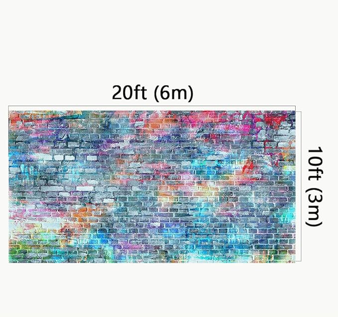 Kate 20x10ft Rainbow Brick Wall Backdrops for Photoshoot Colorful Painting Graffiti Background Wedding Birthday Party Decoration Props Backdrop